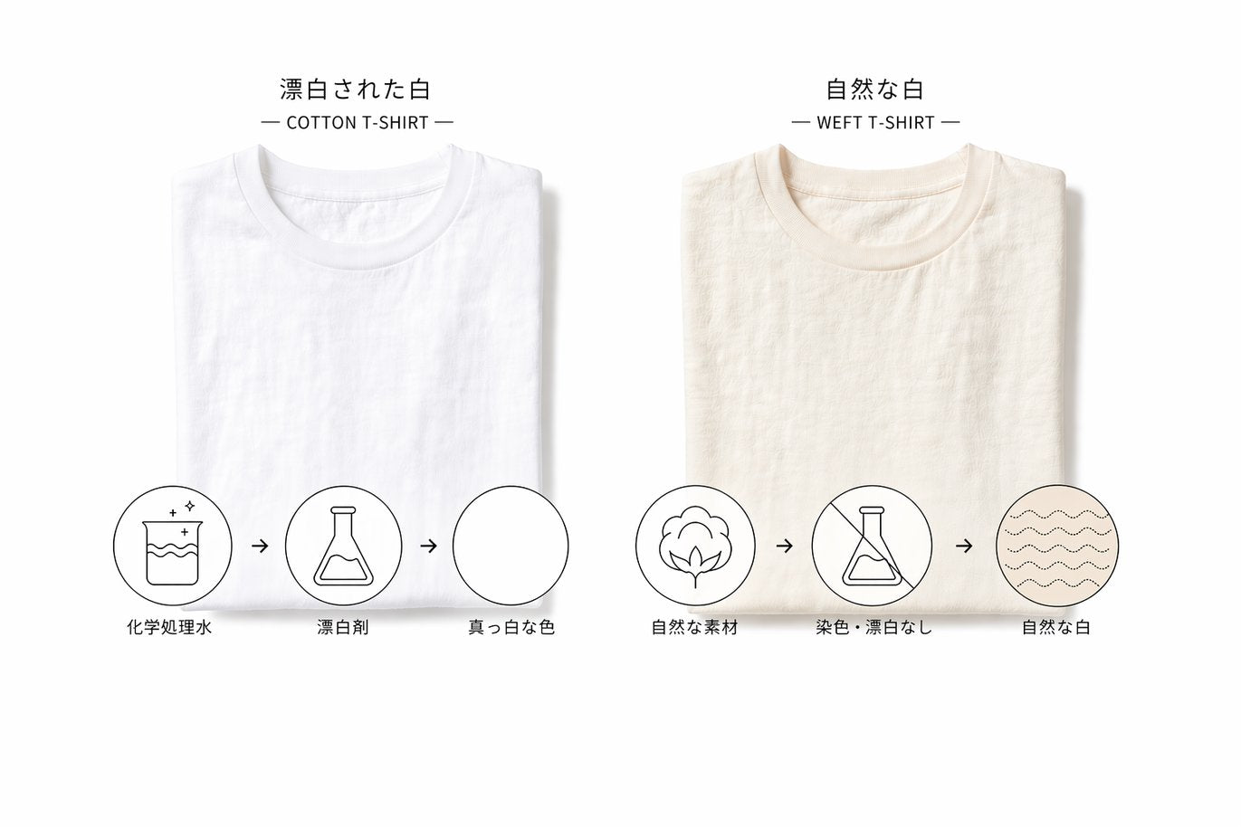 漂白された白とWEFTの自然な白の比較
